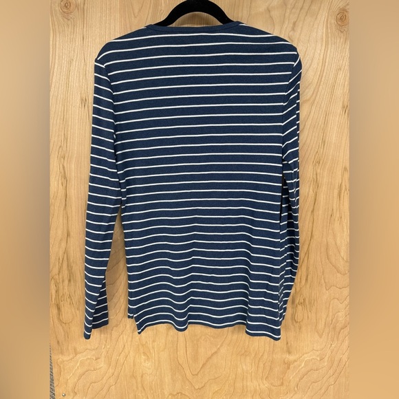 Ralph Lauren Shirt Womens Large Blue White Striped Padded Zip Shoulders Cotton - Picture 6 of 7